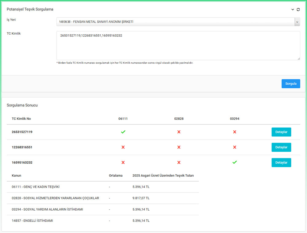 SGK Potansiyel Teşvik Sorgulama