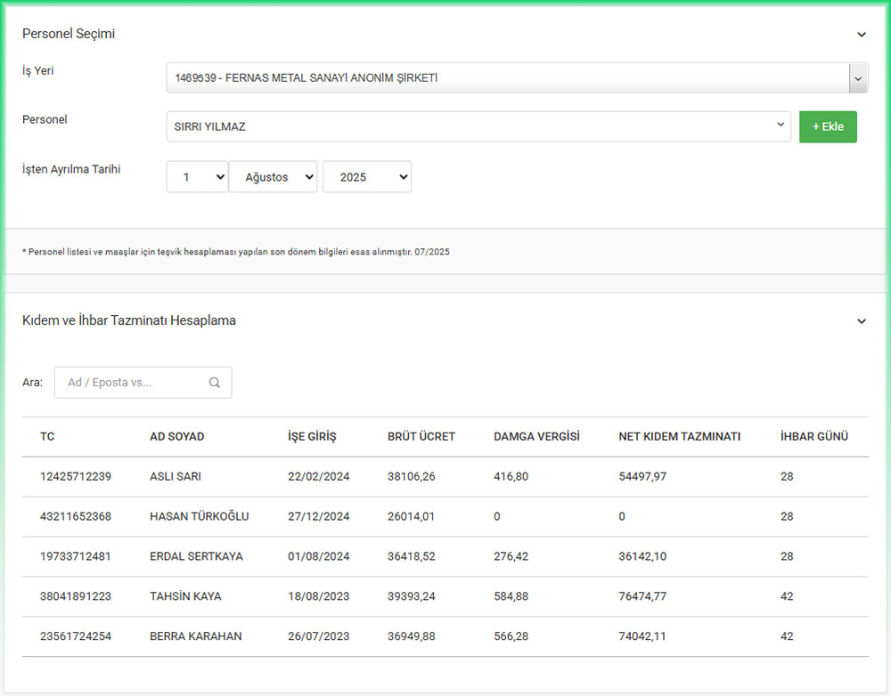 Çalışan Tazminat Hesaplama