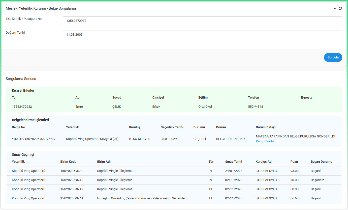 Mesleki Yeterlilik Kurumu Belge Sorgulama